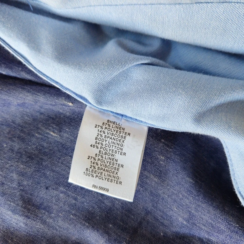 Cremieux Blue Linen Sport Coat XXL Elbow Patch Two Button Butterfly Half Lining